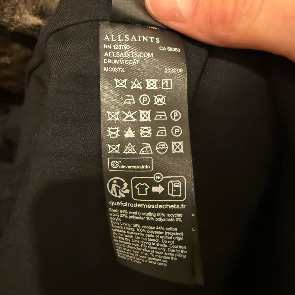 Allsaints Drumm Wool-Blend Overcoat 3/4 length Size 36 - Picture 6 of 6